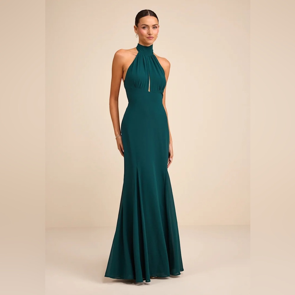 Lulus Miselle Emerald Green Mock Neck Maxi Dress